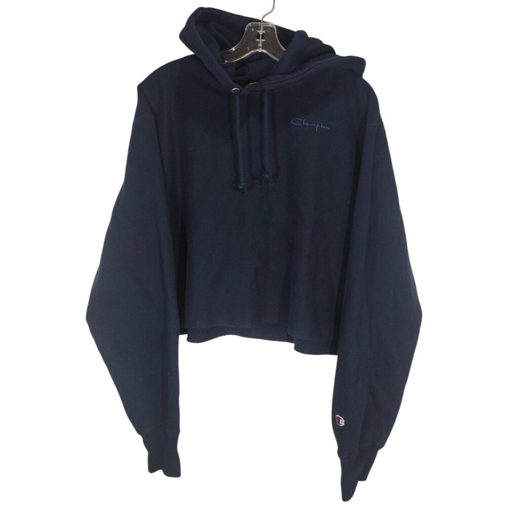 NWT Urban Outfitters Champion Cropped Hoodie L Blue Preppy Casual Reverse Weave - Picture 2 of 8